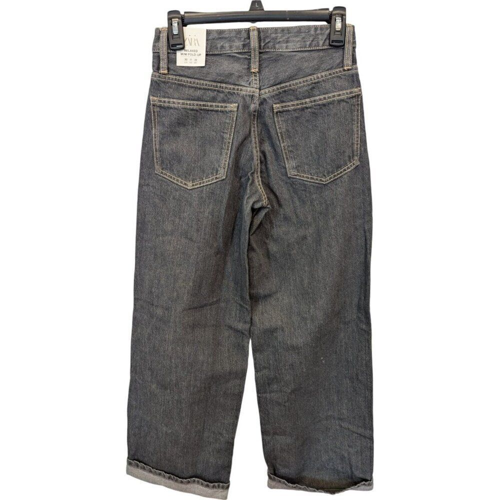 Zara Womens Jeans EU 32 US 0 Blue Mini Fold Up Straight Leg Relaxed 3607/802 NWT - Picture 4 of 16